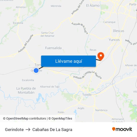 Gerindote to Cabañas De La Sagra map