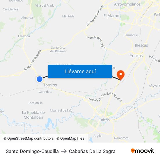 Santo Domingo-Caudilla to Cabañas De La Sagra map