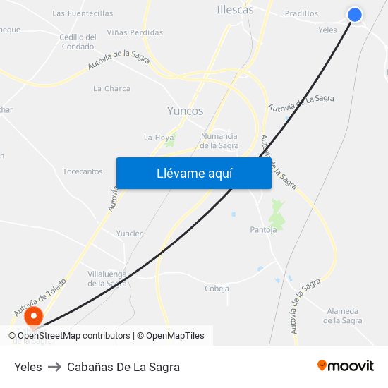 Yeles to Cabañas De La Sagra map