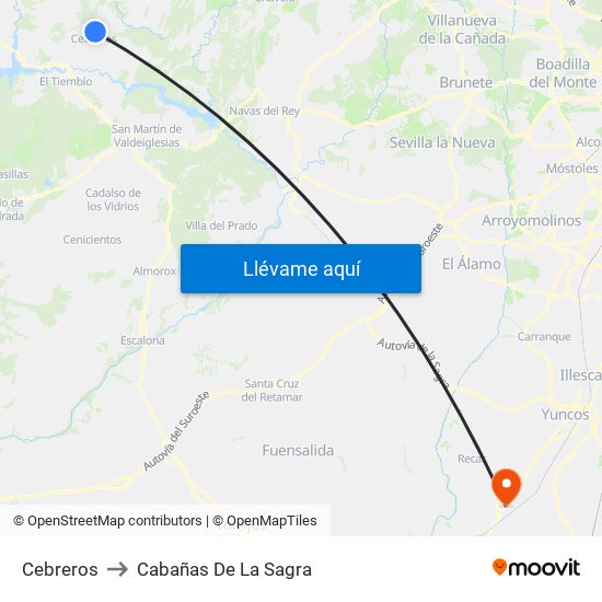 Cebreros to Cabañas De La Sagra map