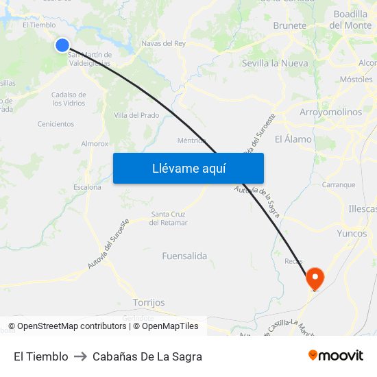 El Tiemblo to Cabañas De La Sagra map