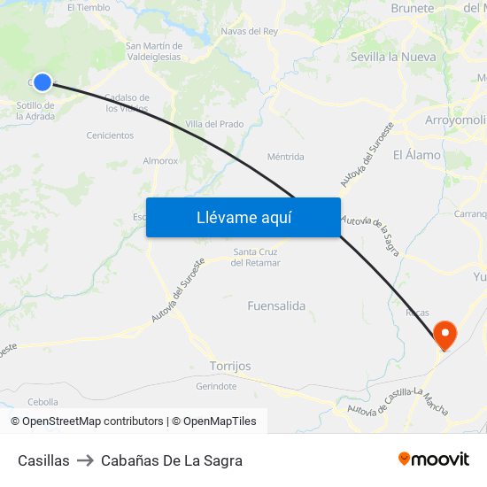 Casillas to Cabañas De La Sagra map