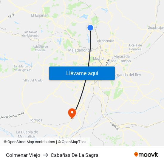 Colmenar Viejo to Cabañas De La Sagra map
