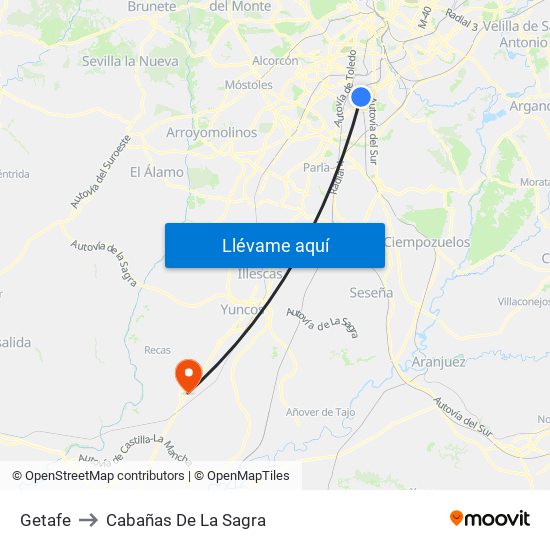 Getafe to Cabañas De La Sagra map