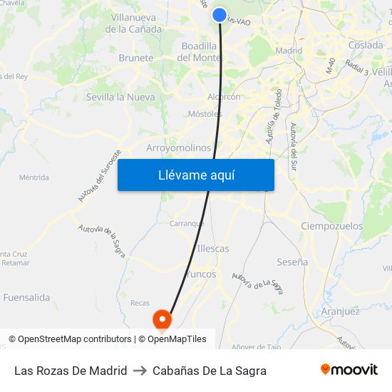 Las Rozas De Madrid to Cabañas De La Sagra map