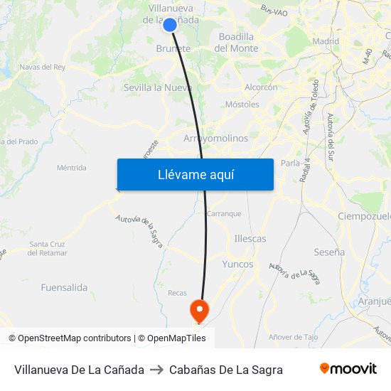Villanueva De La Cañada to Cabañas De La Sagra map