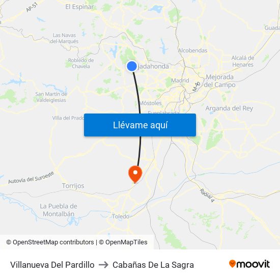 Villanueva Del Pardillo to Cabañas De La Sagra map