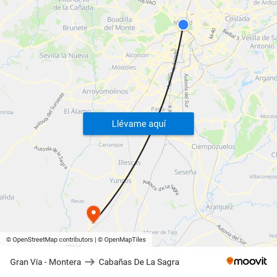Gran Vía - Montera to Cabañas De La Sagra map