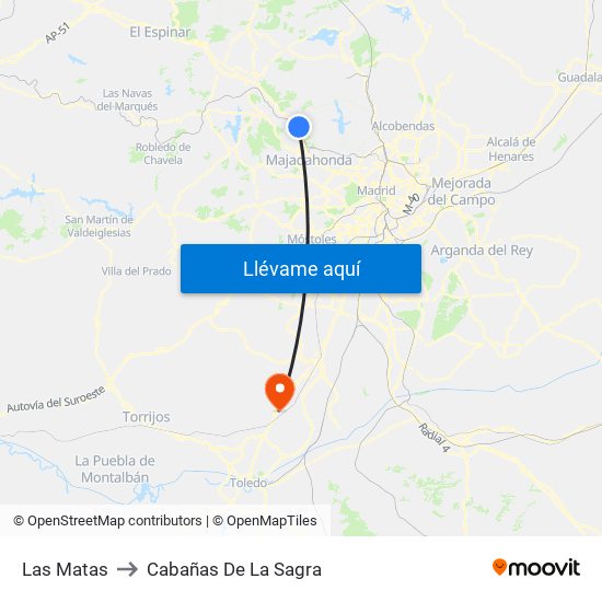 Las Matas to Cabañas De La Sagra map