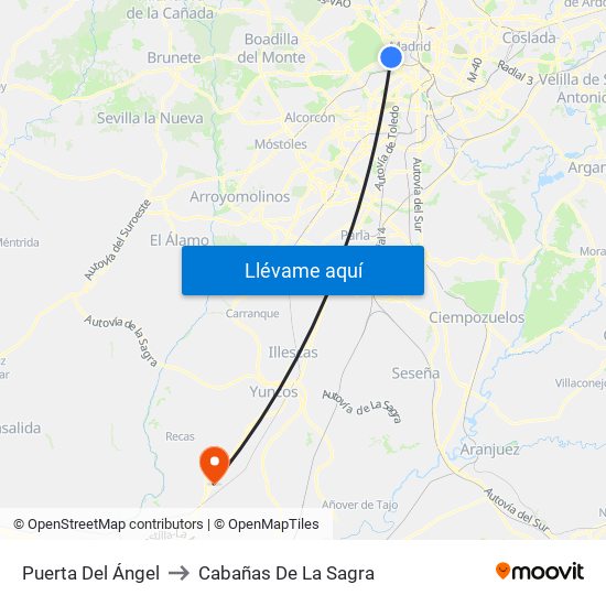 Puerta Del Ángel to Cabañas De La Sagra map