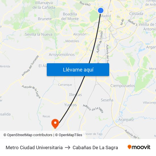 Metro Ciudad Universitaria to Cabañas De La Sagra map