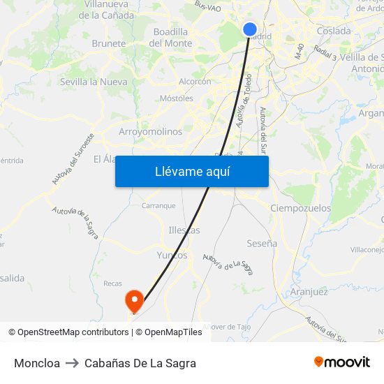Moncloa to Cabañas De La Sagra map