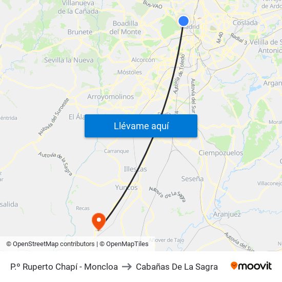 P.º Ruperto Chapí - Moncloa to Cabañas De La Sagra map