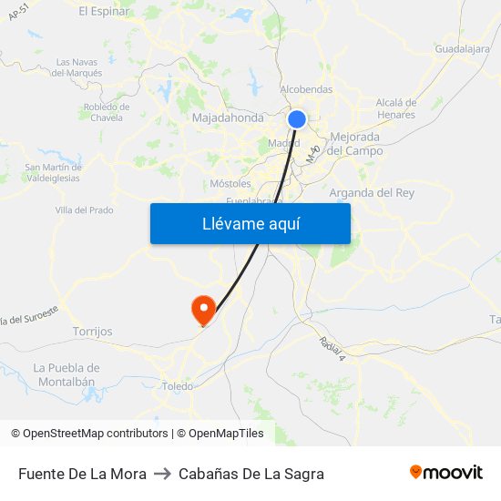 Fuente De La Mora to Cabañas De La Sagra map