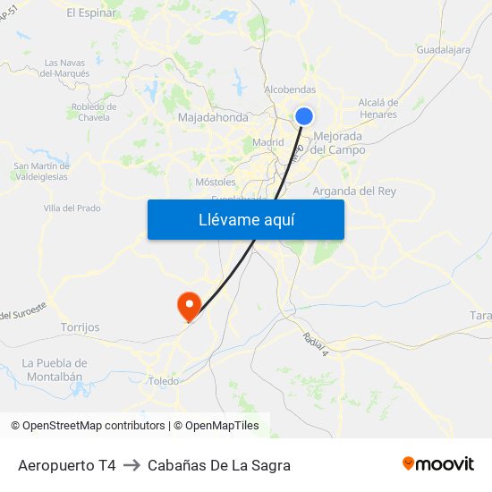 Aeropuerto T4 to Cabañas De La Sagra map
