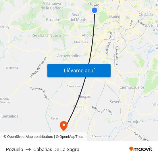 Pozuelo to Cabañas De La Sagra map