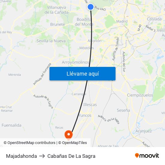 Majadahonda to Cabañas De La Sagra map