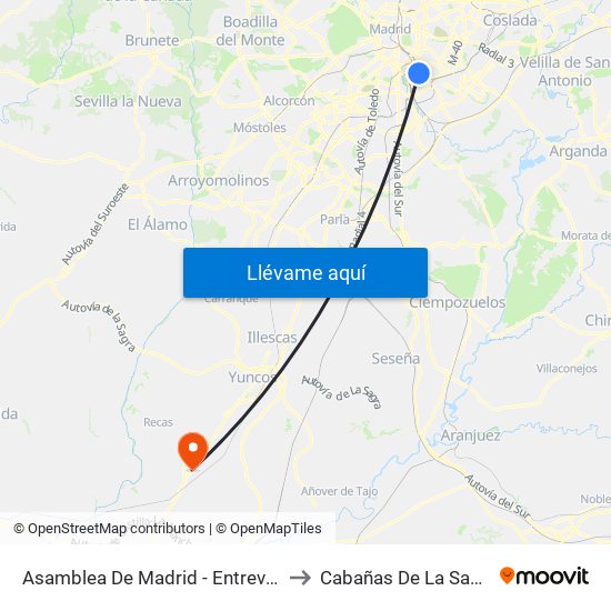 Asamblea De Madrid - Entrevías to Cabañas De La Sagra map