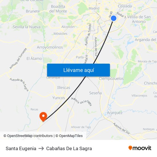 Santa Eugenia to Cabañas De La Sagra map