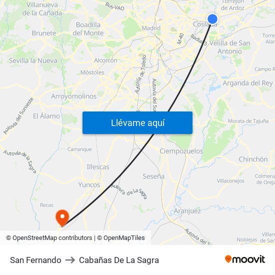 San Fernando to Cabañas De La Sagra map