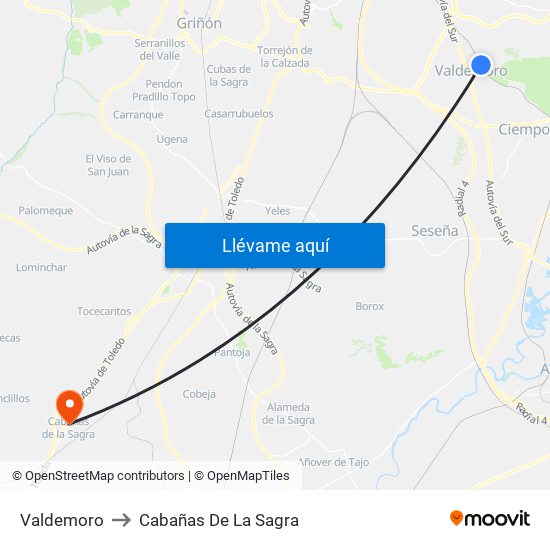 Valdemoro to Cabañas De La Sagra map