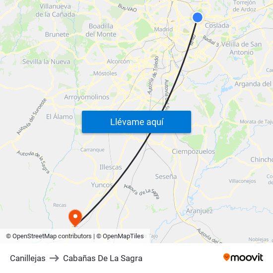 Canillejas to Cabañas De La Sagra map