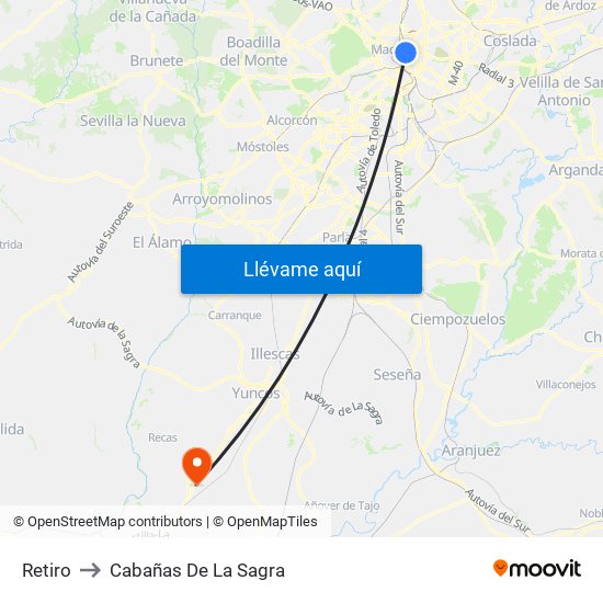 Retiro to Cabañas De La Sagra map