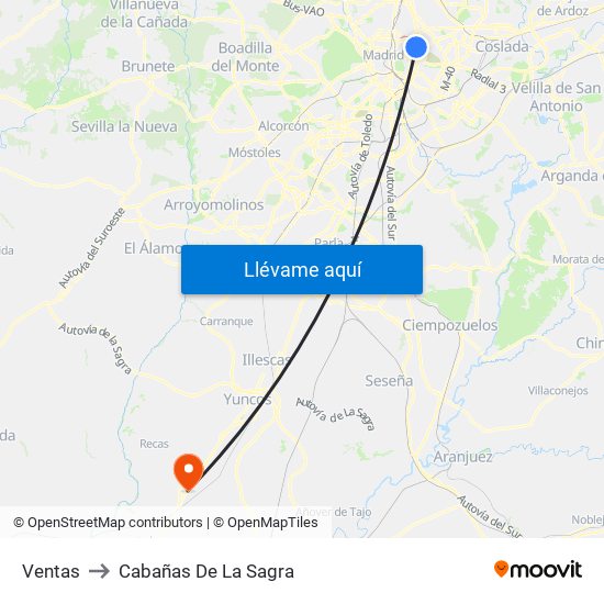 Ventas to Cabañas De La Sagra map