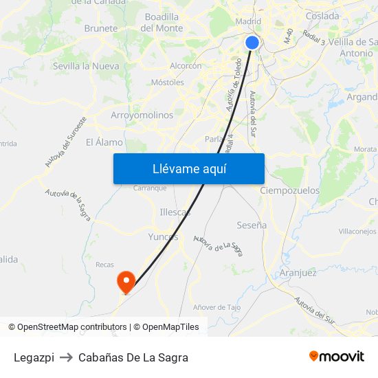 Legazpi to Cabañas De La Sagra map