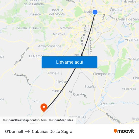 O'Donnell to Cabañas De La Sagra map