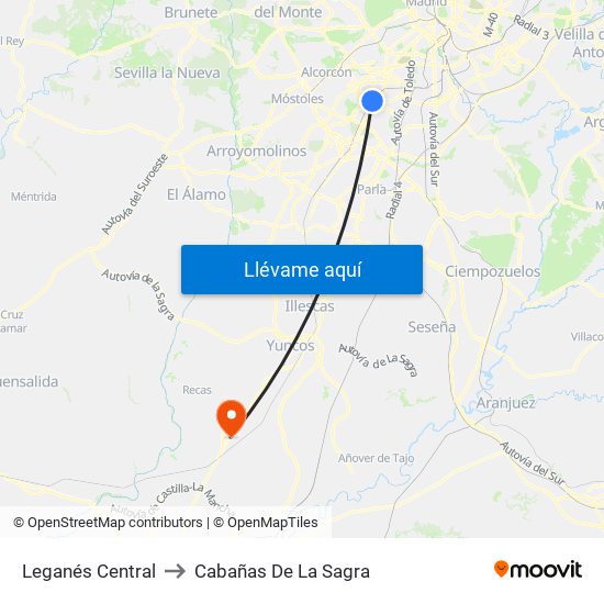 Leganés Central to Cabañas De La Sagra map