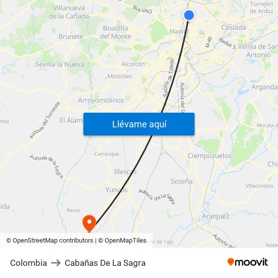 Colombia to Cabañas De La Sagra map