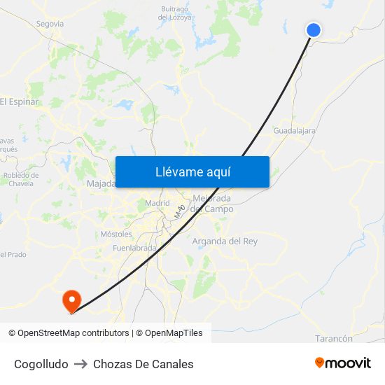 Cogolludo to Chozas De Canales map