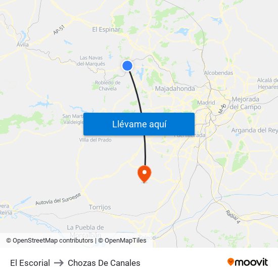 El Escorial to Chozas De Canales map