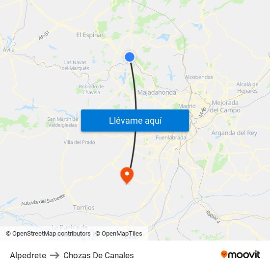 Alpedrete to Chozas De Canales map