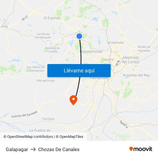 Galapagar to Chozas De Canales map