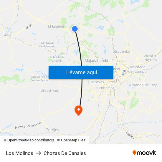 Los Molinos to Chozas De Canales map