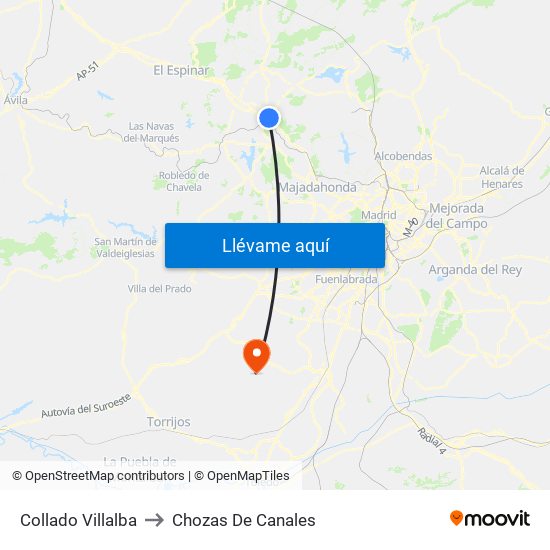 Collado Villalba to Chozas De Canales map
