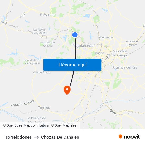 Torrelodones to Chozas De Canales map