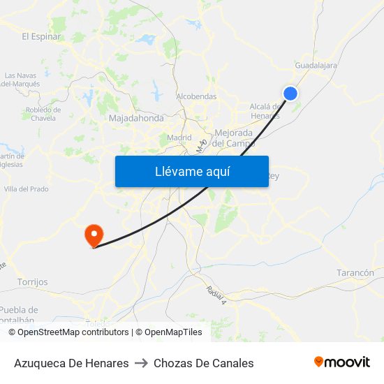 Azuqueca De Henares to Chozas De Canales map