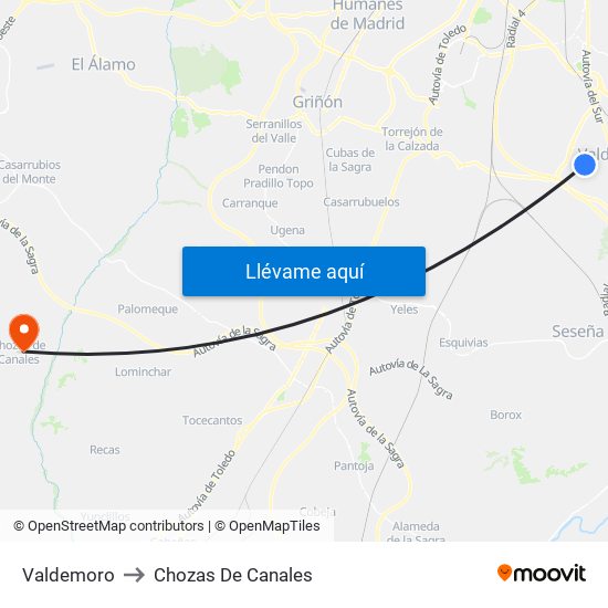 Valdemoro to Chozas De Canales map