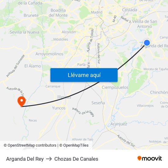 Arganda Del Rey to Chozas De Canales map