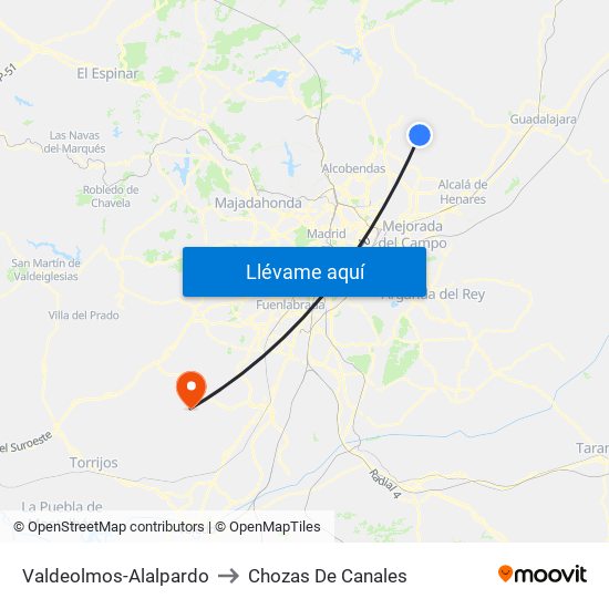 Valdeolmos-Alalpardo to Chozas De Canales map