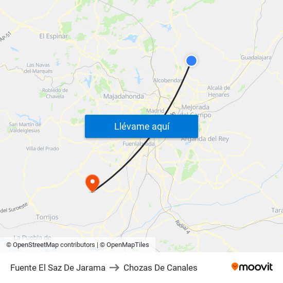 Fuente El Saz De Jarama to Chozas De Canales map