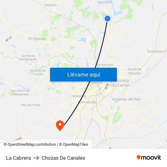 La Cabrera to Chozas De Canales map
