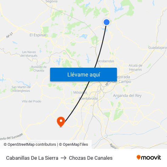 Cabanillas De La Sierra to Chozas De Canales map
