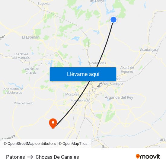 Patones to Chozas De Canales map