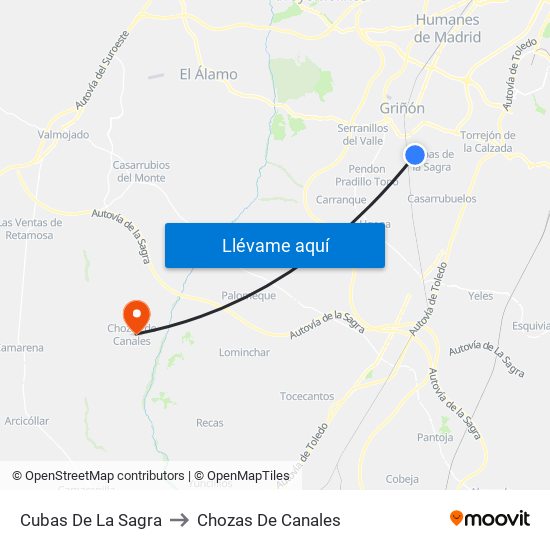 Cubas De La Sagra to Chozas De Canales map