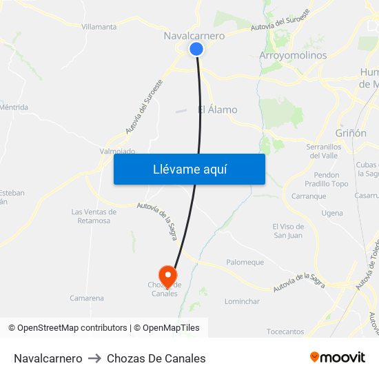 Navalcarnero to Chozas De Canales map