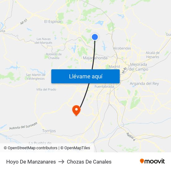 Hoyo De Manzanares to Chozas De Canales map